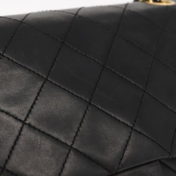CHANEL Matelasse 25 Double Flap Chain Bag Lamb Skin Black Gold CC Auth 156638SAV - Picture 12 of 16